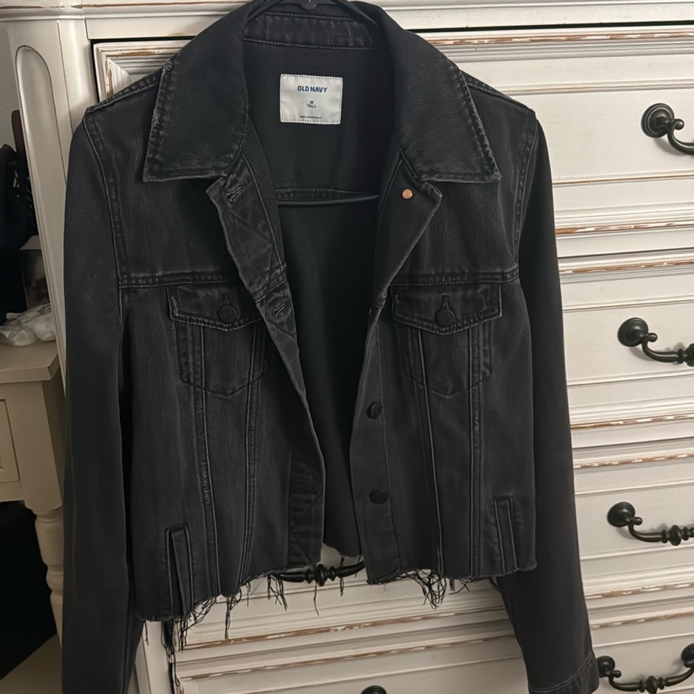 Black faded jean crop jacket
